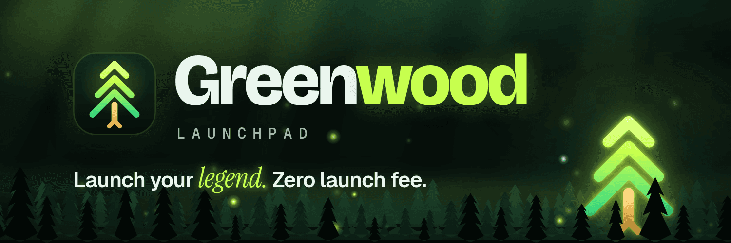 Greenwood token profile header: the lockup over a night forest